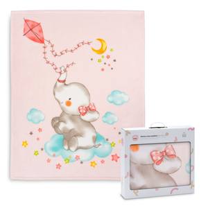 Couverture de lit bébé style princesse Sedaline, rose, motif dessin animé Elefante Cometa, tissée, 110x140 cm, matière peluche - Product Image 1
