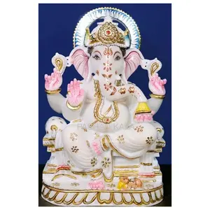 Statua esclusiva di Ganesh in marmo bianco puro ancora Lord Ganesh Idol Murti Statue religiose Pooja Murti dio indù