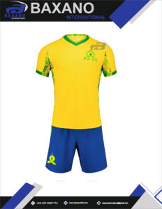 Conjunto de Camiseta y Pantalones Cortos de Fútbol Mamelodi Sundowns Estampados, Amarillo y Azul, Equipación Completa de Fútbol, Diseño Personalizado con Logotipo, 100% Poliéster de Secado Rápido - Product Image 4
