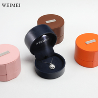 Boîte à bijoux en cuir ronde avec logo personnalisé WEIMEI, boîte à bijoux lumineuse, emballage pour bague, pendentif, cadeau, boîte de rangement pour bijoux