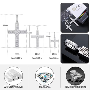 Moissanite Diamant Baguette Coupe Brillant Fleur Croix 925 Sterling Silver Party Pendentifs Collier pour Hommes - Product Image 6