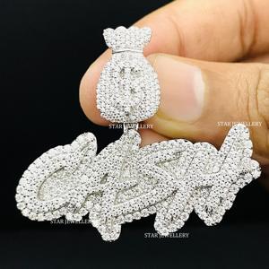 Colgante de Letra Personalizado de Plata de Ley 925 con Moissanita VVS, Estilo Hip Hop Unisex, Chapado en Rodio - Product Image 4