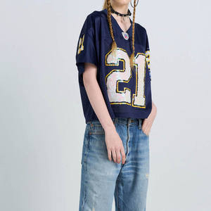 เสื้อฟุตบอลสไตล์อเมริกันวินเทจสำหรับผู้ชายสไตล์อเมริกันเสื้อครอปผ้าตาข่ายสไตล์สตรีท OEM - Product Image 4