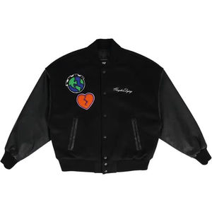 High Street Style hommes varsité veste automne Collage Baseball laine Bomber manteau col montant respirant coupe-vent - Product Image 1