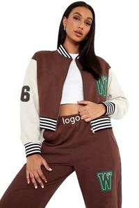 Venta caliente parche bordado contraste Varsity recortado mujeres chándal logotipo personalizado mujeres copped chándales - Product Image 3