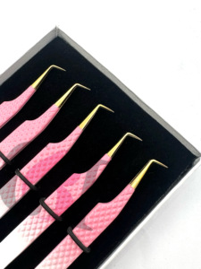 Professionnel Double Couleur Poudre Revêtement 90 Degrés Arrière Coeur Découpe Or Pointe Extension De Cils Pince À Épiler Outils De Beauté - Product Image 3