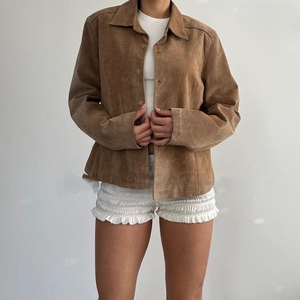 Venta caliente artículo Vintage marrón piel de oveja chaqueta Mujer a prueba de viento Blazer hecho a mano Retro 90s Otoño/Invierno/primavera prendas de vestir exteriores - Product Image 3