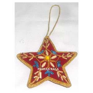 Forma de estrella hecha a mano de la mejor calidad india y bordado Zari dorado con trabajo de cuentas árbol de Navidad adorno colgante decorativo - Product Image 1