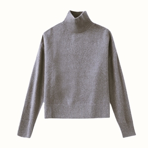 Pull col roulé pour femme 100% coton tricot côtelé manches longues style minimaliste pour l'automne anti-boulochage épaisseur standard - Product Image 3