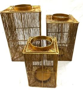 Linternas de Metal de forma cuadrada hechas a mano, 3 tamaños, diseño de tejido recto, revestimiento en polvo, decoración del hogar, vela de Metal, Navidad - Product Image 6