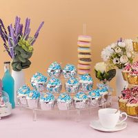 Support de présentoir en acrylique pour figurines pop, support de dessert demi-lune transparent à 3 niveaux et 2 paquets pour affichage ou collections
