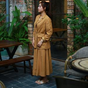 Women'<b>s</b> Casual Linen Midi <b>Skirt</b> Breathable Rayon Woven XS Size Printed Decoration Natural Waistline Plain Style Logo Pocket - Product Image 1