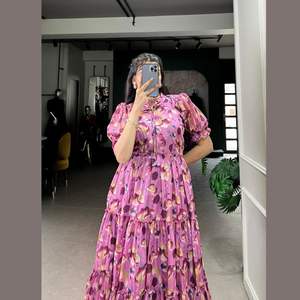 Ikkat-Vestido largo de algodón con manga para mujer, traje largo de diseñador, Ikkat - Product Image 2