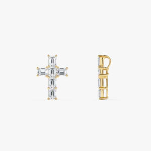 Magnifique collier croix en diamant de laboratoire taille émeraude 1,25 ct E-F VS en or massif 14 carats pour cadeau de fiançailles ou de fête - Product Image 3