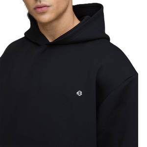 Sudadera con Capucha para Hombre, Negra, Gruesa, de Algodón y Felpa, Corte Holgado, Lisa, para Producción al por Mayor - Product Image 3