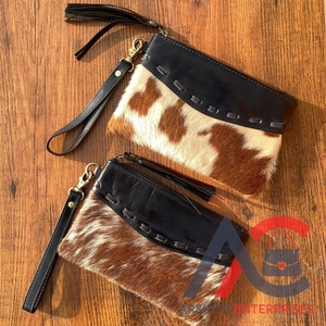 Populaire personnalisé peau de vache bracelet fermeture éclair gland pochette pour femmes haute qualité en cuir véritable porte-carte de crédit portefeuilles de voyage - Product Image 1