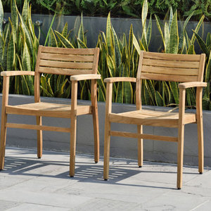 Ensemble de salle à manger d'extérieur moderne en teck durable, table en bois massif avec chaises à dossier incurvé à lattes pour hôtel et villa - Product Image 4
