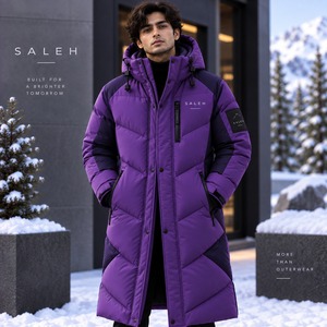 Men's <b>Long</b> Puffer Jacket Winter Warm Quilted Hooded <b>Coat</b> Canvas Front Logo <b>Waterproof</b> Insulated OEM Wholesale - Product Image 3
