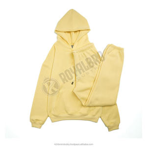 Ensemble de survêtement en molleton de coton lourd de qualité supérieure pour femmes, nouvelle marque, 2 pièces, bouton court, sweat-shirt et pantalon de jogging - Product Image 3