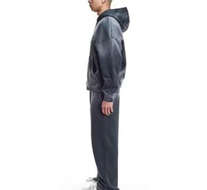 ชุดวอร์มแฟชั่นฤดูหนาวแบบย้อมสีเอซิดทรงขาบาน ซิป 500 GSM ชุดจ็อกกิ้งขาตรง ชุดฮู้ดดี้และกางเกงวอร์มแบบดิสเทรสสำหรับผู้ชาย - Product Image 2