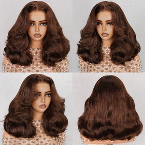 Megalook Salon Series Cloud Wave Super Double Drawn # Peluca Bob con Cierre/Frontal <span class=keywords><strong>de</strong></span> Encaje 6x5, Precortada, Sin Pegamento, Color Marrón Chocolate (4 Unidades) - Product Image 3