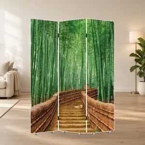 Paravent pliant en toile double face motif Forêt de bambou - Product Image 1