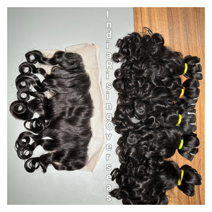 Extensiones de Cabello Ondulado Indio, Cabello Natural de Templo, Ondas Fluidas Naturales, Extensiones de Cabello Sin Procesar para Mujer: Modelo no Permanente - Product Image 1