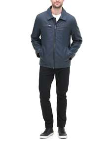 Veste décontractée pour homme en cuir véritable enduit, style streetwear automne, avec col montant, capuche imperméable, fermeture éclair, coupe confortable - Product Image 4