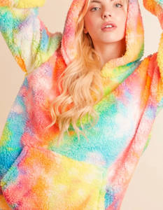 Venta al por mayor de moda personalizada Arco Iris Tie Dye Sudadera con capucha de algodón de invierno sudadera de alta calidad de lana de cordero sudaderas con capucha para mujer - Product Image 6