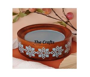 Bol à dessert bleu ciel en fer avec support en bois, fait main, forme ronde, pour servir le chocolat, au prix le plus bas - Product Image 5