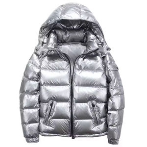 Veste polaire personnalisée de haute qualité avec logo unisexe manteau d'hiver brillant toile tissu promotionnel fermeture éclair avant Streetwear capuche solide - Product Image 2