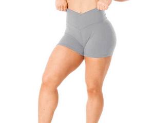 Women crossover <b>waistband</b> yoga shorts high waist fitness activewear custom logo gym workout clothing wholesale supplier - Product Image 2