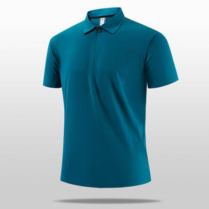 Polo à la mode de 180 grammes à séchage rapide pour hommes, demi-fermeture éclair pour haut motif solide, col vertical élégant, polos de course décontractés - Product Image 2