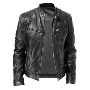 Printemps hommes col montant mince pleine fleur veste en cuir poche à glissière PU manteau motard hommes vêtements décontracté mâle de qualité supérieure - Product Image 6