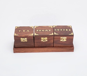 Creative Low MOQ Contenedores de almacenamiento tipográficos de madera tallada a mano Juego de 3 Fabricante Mayorista - Product Image 1
