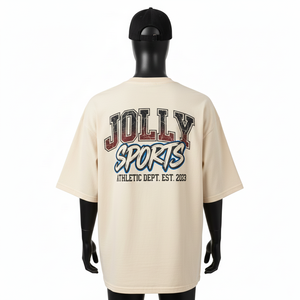 Camiseta Holgada para Hombre, Talla Grande, Algodón Jersey de Alta Calidad de 220 GSM, Transpirable, Color Beige, Estilo Urbano, Impresión de Pantalla, Logotipo Personalizado - Product Image 2