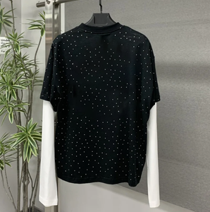 2025เสื้อยืด2-in-1วินเทจผ้าฝ้ายผู้ชายเสื้อถักแบบสตรีทพร้อมพลอยเทียมพร้อมตัวเลือกโลโก้ที่กำหนดเอง - Product Image 2