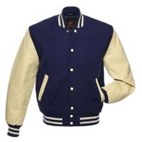 Varsity Letterman bleu marine corps et manches en cuir veste de baseball haute qualité laine corps varsity veste hommes