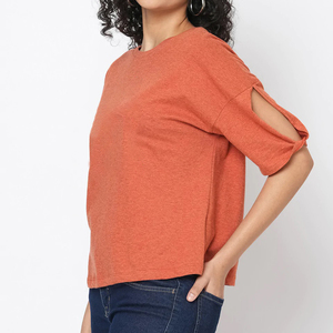 Camiseta de algodón 100% con cuello redondo para mujer, camiseta de media manga con Logo personalizado, camiseta lisa para mujer, ropa para mujer fabricada en China - Product Image 2