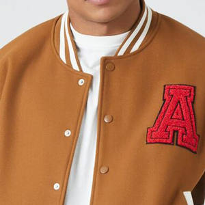 Veste universitaire kaki pour hommes, nouveauté, logo personnalisé brodé, col montant, bombardier de baseball, style letterman du collège - Product Image 3