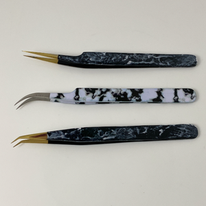 Ensemble de pincettes en acier inoxydable de couleur marbre, applicateur d'extension incliné, applicateur de cils, vente complète personnalisée e - Product Image 2