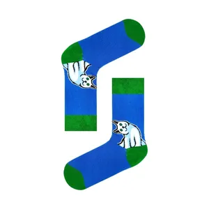 Blue Ankle <b>Socks</b> with White Cat Pattern Breathable Knitted Design Cute Digital Print Logo for Daily Use in Spring and <b>Winter</b> - Product Image 1