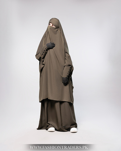 Moda musulmana moderna tradicional de dos piezas mangas largas con botones Jilbab lana melocotón tela transpirable proveedor al por mayor - Product Image 5