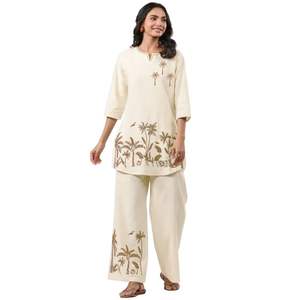 Trendmalls ชุดเสื้อผ้าคอตตอนสำหรับผู้หญิง, เซ็ตเสื้อแขนยาวสามส่วนถักเหนือเข่ากันน้ำแห้งเร็ว (C25) - Product Image 1