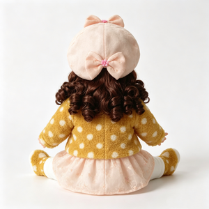 Poupée en peluche musicale personnalisée, poupée d'hiver jaune à pois, poupée en tissu avec veste en sherpa, poupée chantante, objet de collection pour enfants - Product Image 5