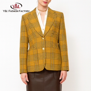 Completo da <span class=keywords><strong>Donna</strong></span> OEM ODM Personalizzato di Alta Gamma in Lana Grigia a Quadri con Scollo a V e Ricamo a Mano, <span class=keywords><strong>Blazer</strong></span> da <span class=keywords><strong>Donna</strong></span> - Product Image 2