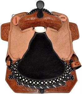 Sillín clásico de carreras de barril occidental de cuero Premium hecho a mano | Tachuela de caballo de sendero ecuestre, sillín de equitación duradero - Product Image 2