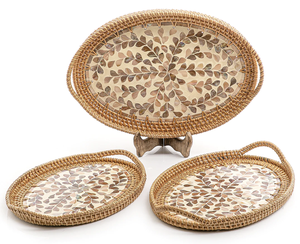 Latest Arrival Premium Quality Oval Shape Table <b>Top</b> Rattan Tray Latest Design Mop Work Food Serving Tray at Attractive Price - Product Image 1