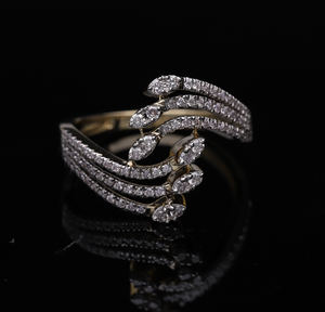 แหวนเพชรสีทอง14K ร่วมสมัยหรูหราสง่างามทุกวันด้วยเพชรธรรมชาติที่มีหลายสายโค้งลายใบไม้ - Product Image 1