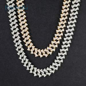 Men's 925 Silver 14K Gold Plated 14mm Moissanite Diamond <b>Iced</b> Cuban Spiked <b>Chain</b> Gift Necklace - Product Image 1